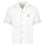 Casablanca White Towelling Monogram Short Sleeve Shirt with Green Piping - Boinclo - Outlet Sale Under Retail