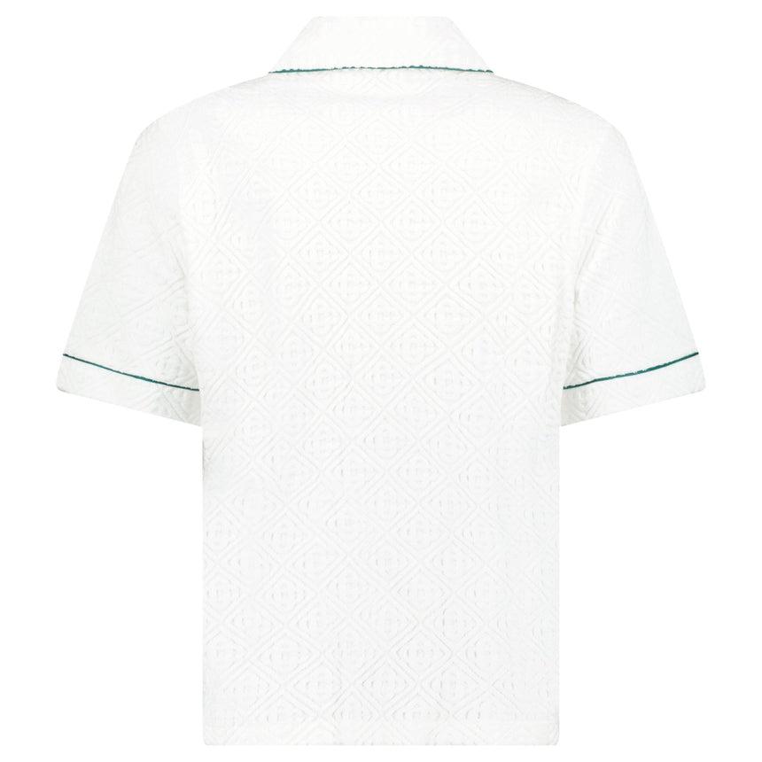 Casablanca White Towelling Monogram Short Sleeve Shirt with Green Piping - Boinclo - Outlet Sale Under Retail
