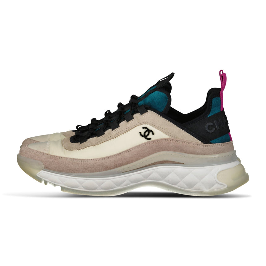 Chanel Velvet and Calfskin Trainers in Beige Pink (Pre - Loved) - Boinclo - Outlet Sale Under Retail