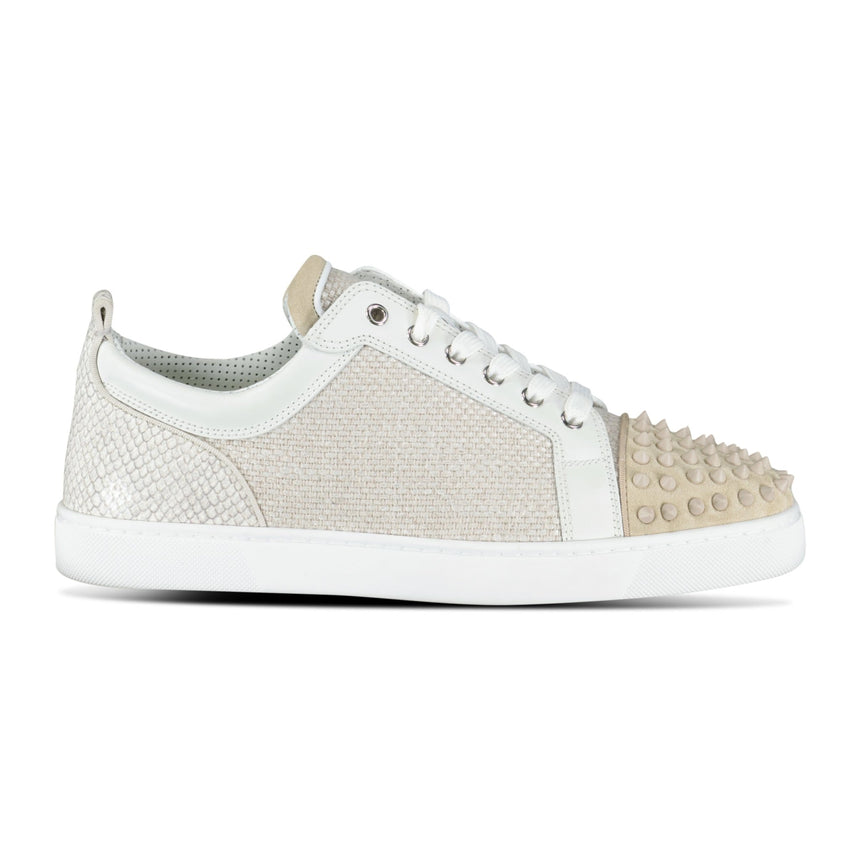 Christian Louboutin Louis Junior Spikes Canvas Sneakers in Beige - Boinclo - Outlet Sale Under Retail