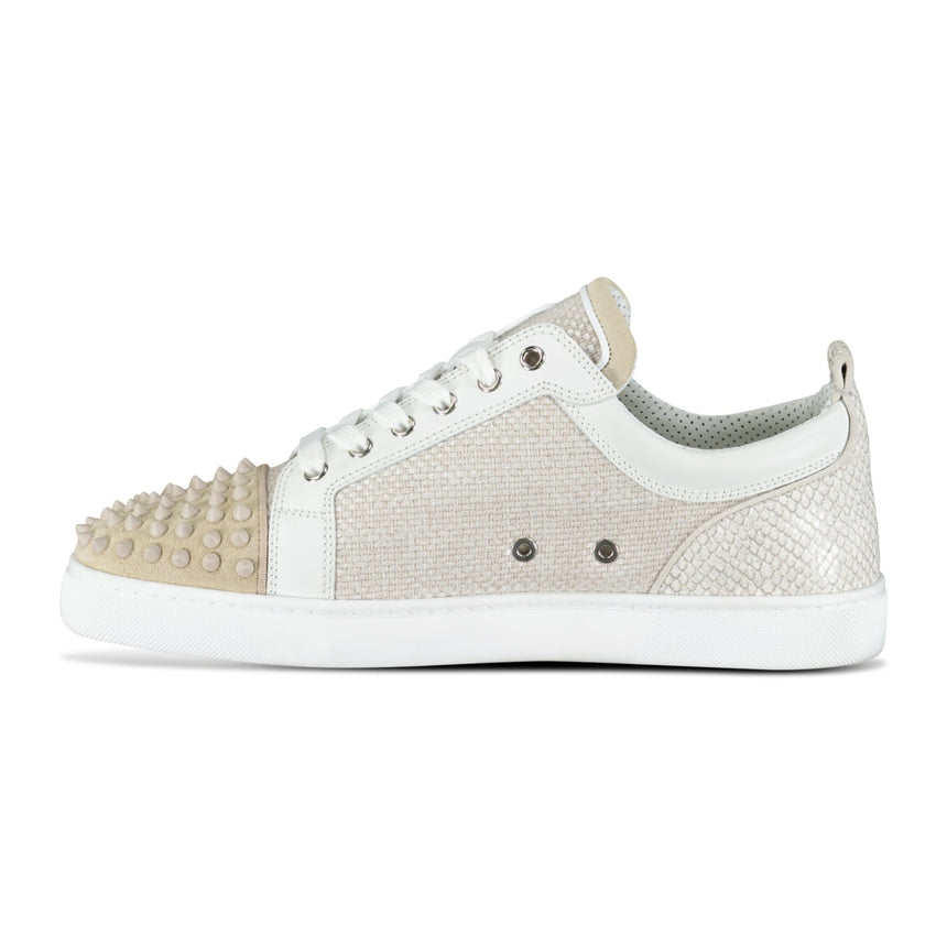 Christian Louboutin Louis Junior Spikes Canvas Sneakers in Beige - Boinclo - Outlet Sale Under Retail