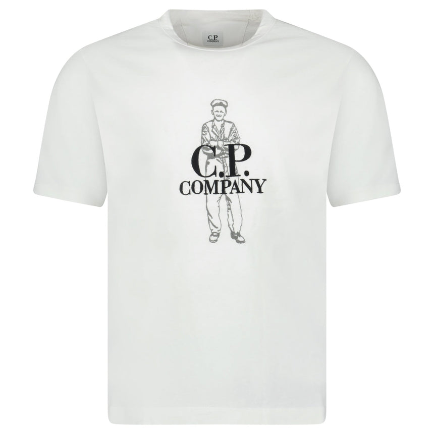 CP Company 1020 Jersey Large Sailor T-Shirt in Gauze White - Boinclo - Outlet Sale Under Retail