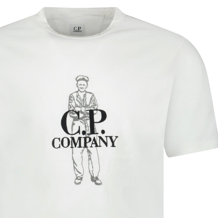 CP Company 1020 Jersey Large Sailor T-Shirt in Gauze White - Boinclo - Outlet Sale Under Retail