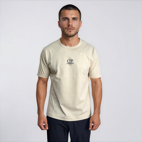 CP Company 1020 Jersey Short Sleeve Embroidery T-Shirt in Beige - Boinclo - Outlet Sale Under Retail