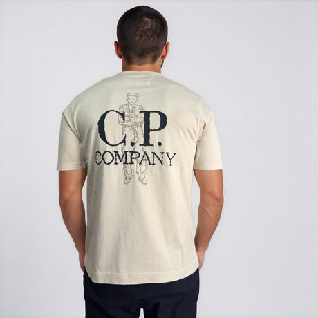 CP Company 1020 Jersey Short Sleeve Embroidery T-Shirt in Beige - Boinclo - Outlet Sale Under Retail