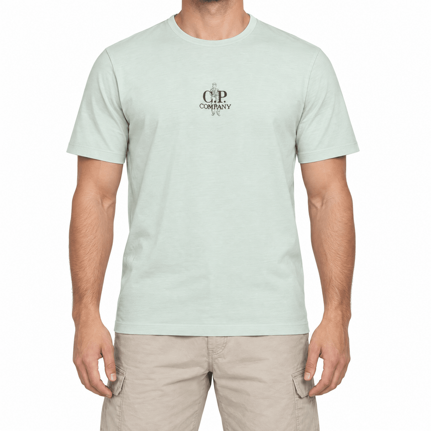 CP Company 30/1 Jersey Mini British Sailor Centred Logo T-Shirt in Misty Blue - Boinclo - Outlet Sale Under Retail