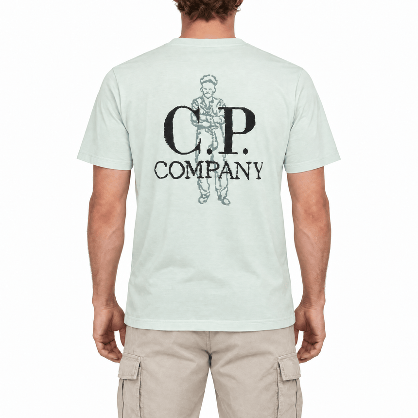 CP Company 30/1 Jersey Mini British Sailor Centred Logo T-Shirt in Misty Blue - Boinclo - Outlet Sale Under Retail