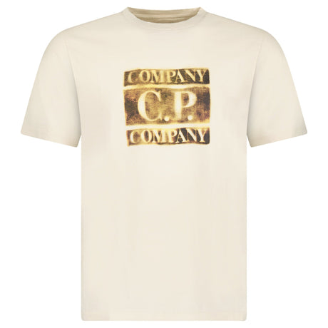 CP Company 30/1 Jersey Short Sleeve Faded Logo T-Shirt in Frozen Dew Beige - Boinclo - Outlet Sale Under Retail