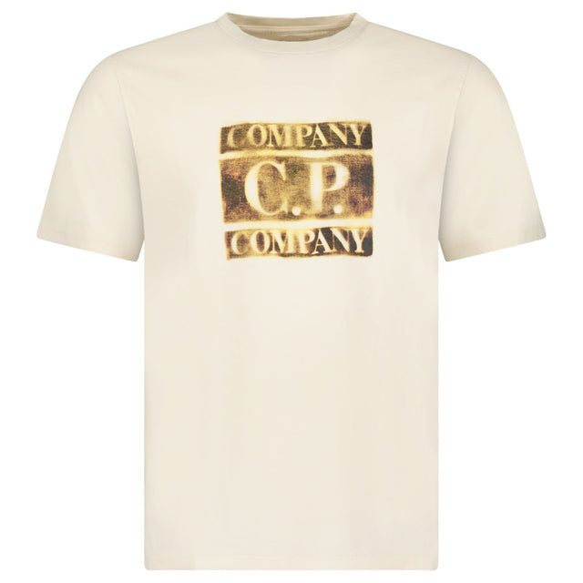 CP Company 30/1 Jersey Short Sleeve Faded Logo T-Shirt in Frozen Dew Beige - Boinclo - Outlet Sale Under Retail