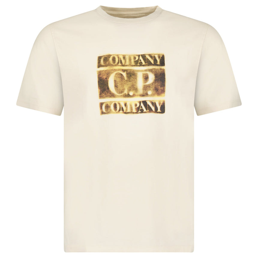 CP Company 30/1 Jersey Short Sleeve Faded Logo T-Shirt in Frozen Dew Beige - Boinclo - Outlet Sale Under Retail
