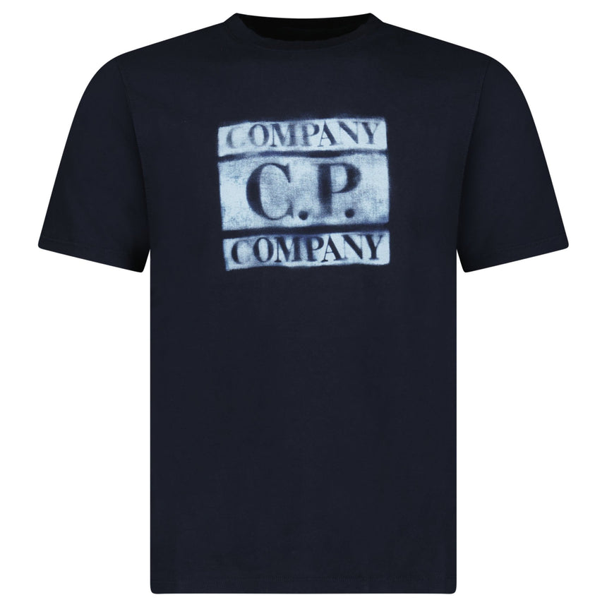 CP Company 30/1 Jersey Short Sleeve Faded Logo T-Shirt in Navy - Boinclo - Outlet Sale Under Retail