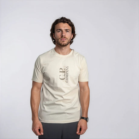 CP Company 30/1 Jersey Short Sleeve Printed T-Shirt in Gauze White - Boinclo - Outlet Sale Under Retail