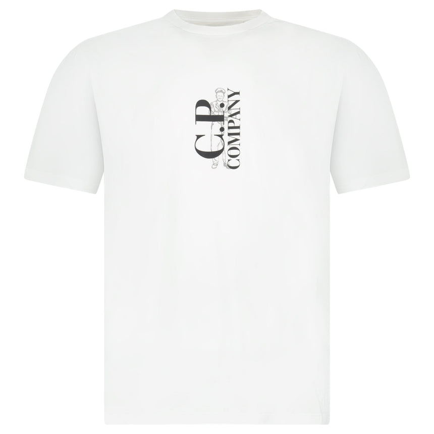 CP Company 30/1 Jersey Short Sleeve Printed T-Shirt in White - Boinclo - Outlet Sale Under Retail
