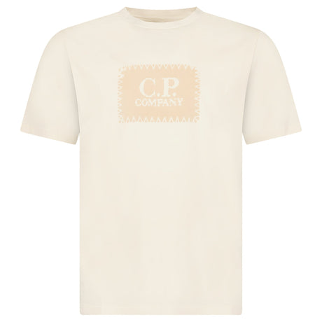 CP Company 30/1 Jersey Stitch Block Logo T-Shirt in Frozen Dew Beige - Boinclo - Outlet Sale Under Retail
