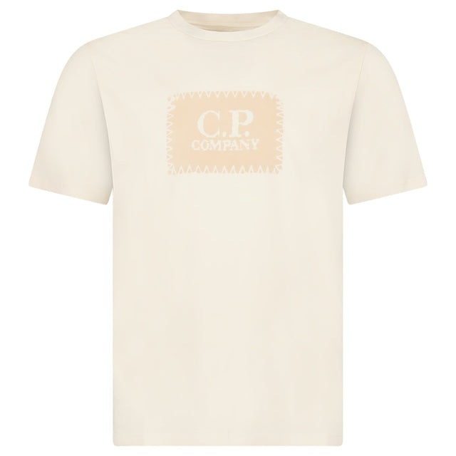 CP Company 30/1 Jersey Stitch Block Logo T-Shirt in Frozen Dew Beige - Boinclo - Outlet Sale Under Retail