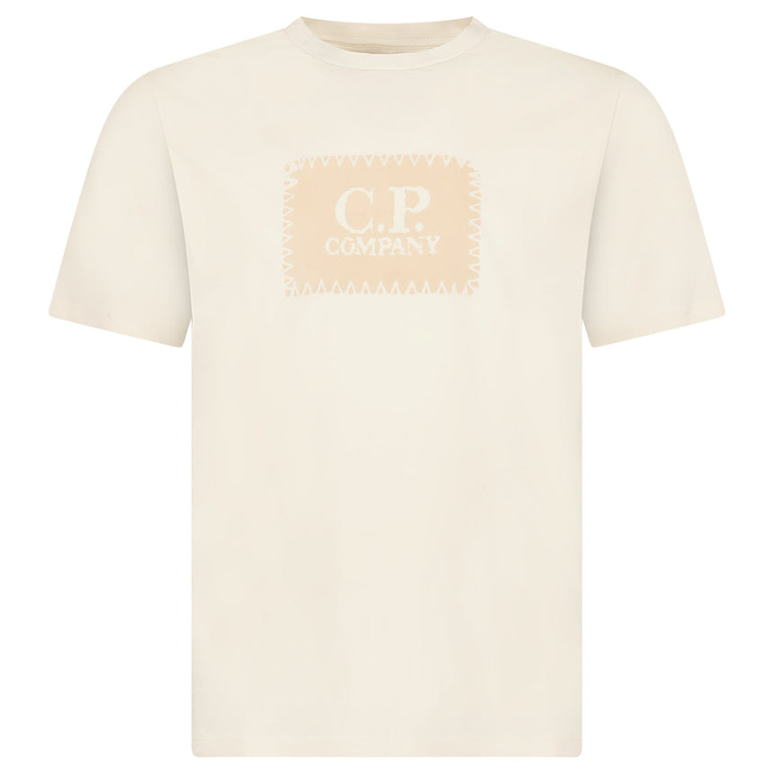 CP Company 30/1 Jersey Stitch Block Logo T-Shirt in Frozen Dew Beige - Boinclo - Outlet Sale Under Retail