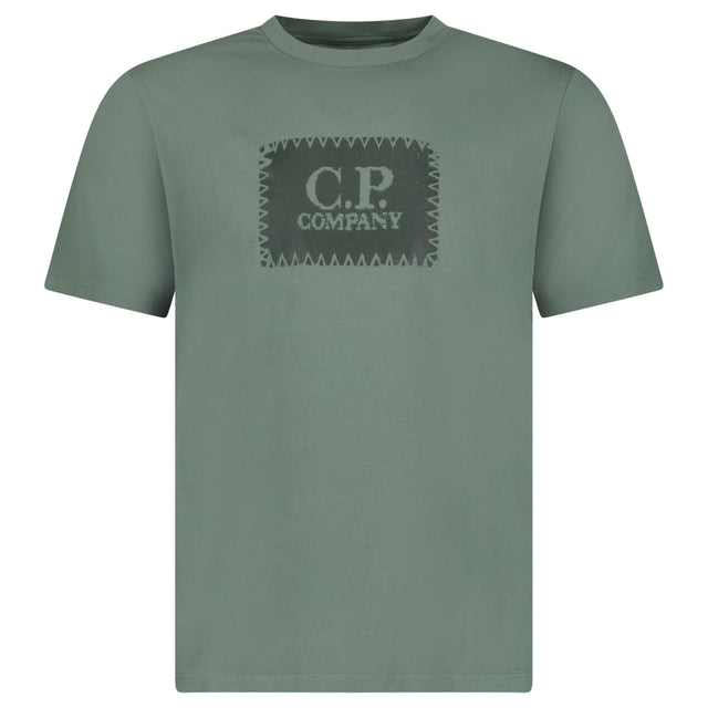 CP Company 30/1 Jersey Stitch Block Logo T-Shirt in Laurel Wreath Green - Boinclo - Outlet Sale Under Retail