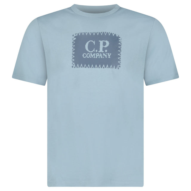 CP Company 30/1 Jersey Stitch Block Logo T-Shirt in Silver Blue - Boinclo - Outlet Sale Under Retail