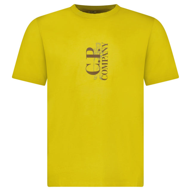 CP Company 30/1 Jersey Vertical Logo and British Sailor T-Shirt in Antique Moss Yellow - Boinclo - Outlet Sale Under Retail