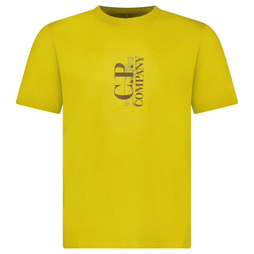 CP Company 30/1 Jersey Vertical Logo and British Sailor T-Shirt in Antique Moss Yellow - Boinclo - Outlet Sale Under Retail