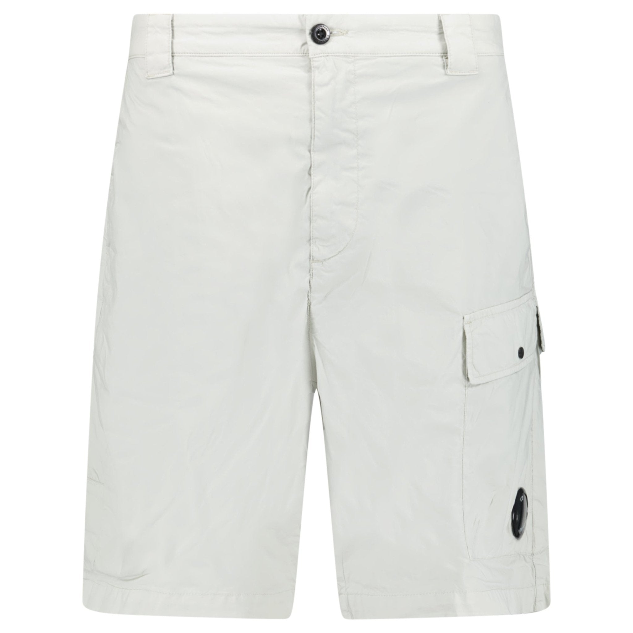 Color variation of CP Company 50 Fili Lens Cargo Shorts in Blue Fox