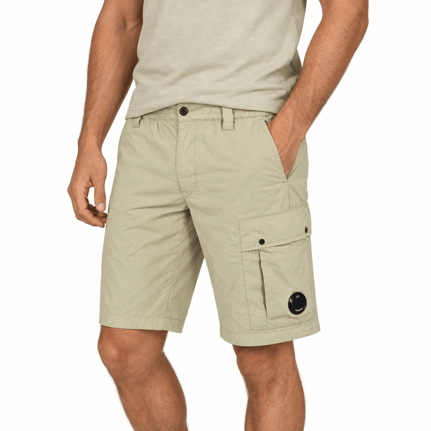 CP Company 50 Fili Stretch Loose Lens Cargo Shorts in Moss Beige - Boinclo - Outlet Sale Under Retail