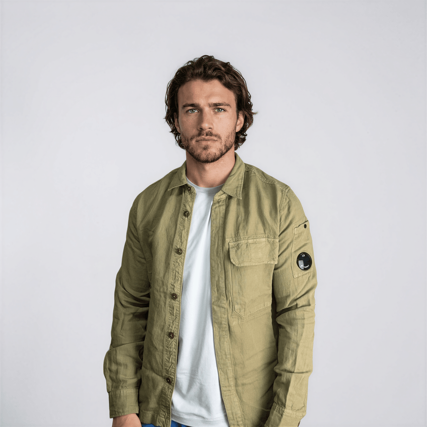 C.P. Company Broken Linen/Cotton Overshirt in Sage Green - Boinclo - Outlet Sale Under Retail