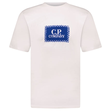 CP Company Blue Stitch Logo Print T-Shirt White - Boinclo - Outlet Sale Under Retail