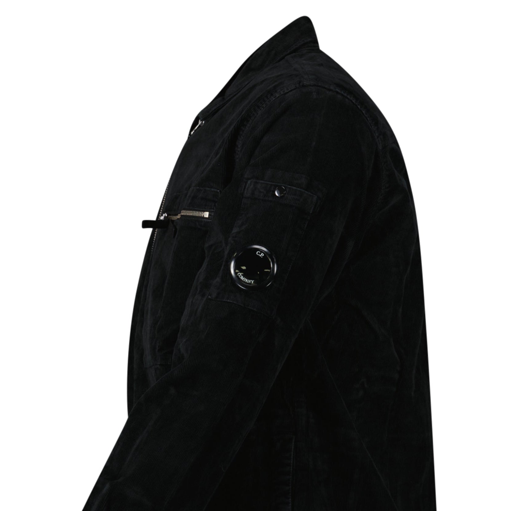 CP Company Corduroy Lens Zipped Overshirt in Black - Outlet Sale