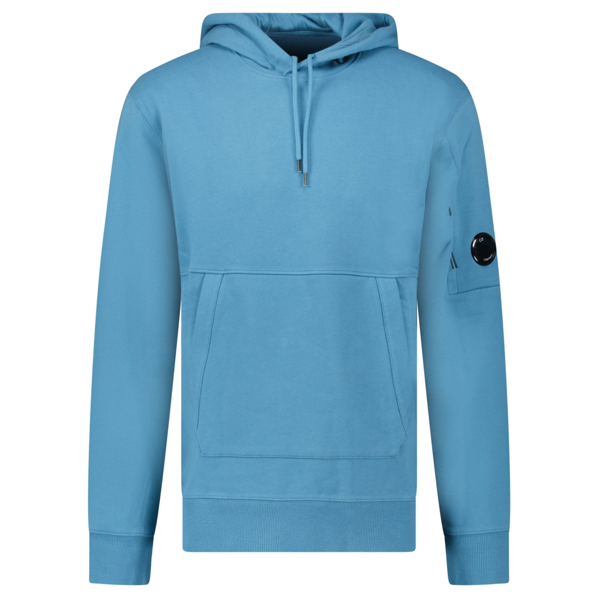 Color variation of CP Company Diagonal Raised Fleece Hooded Lens Sweatshirt in Aegean Blue