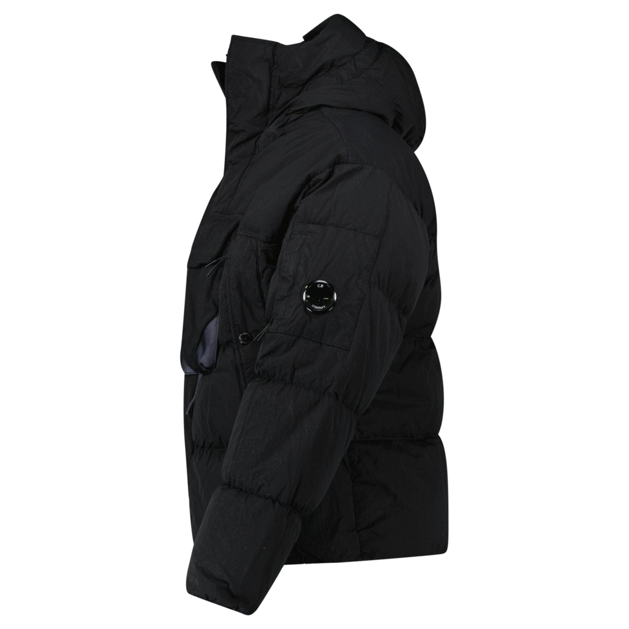 CP Company Eco-Chrome R Mixed Hooded Down Jacket in Black - Outlet