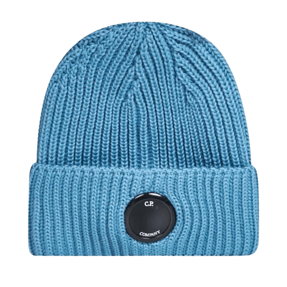 Color variation of CP Company Lens Extra Fine Merino Wool Beanie in Blue