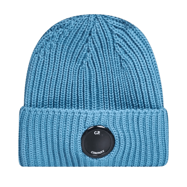 CP Company Lens Extra Fine Merino Wool Beanie in Blue - Boinclo - Outlet Sale Under Retail
