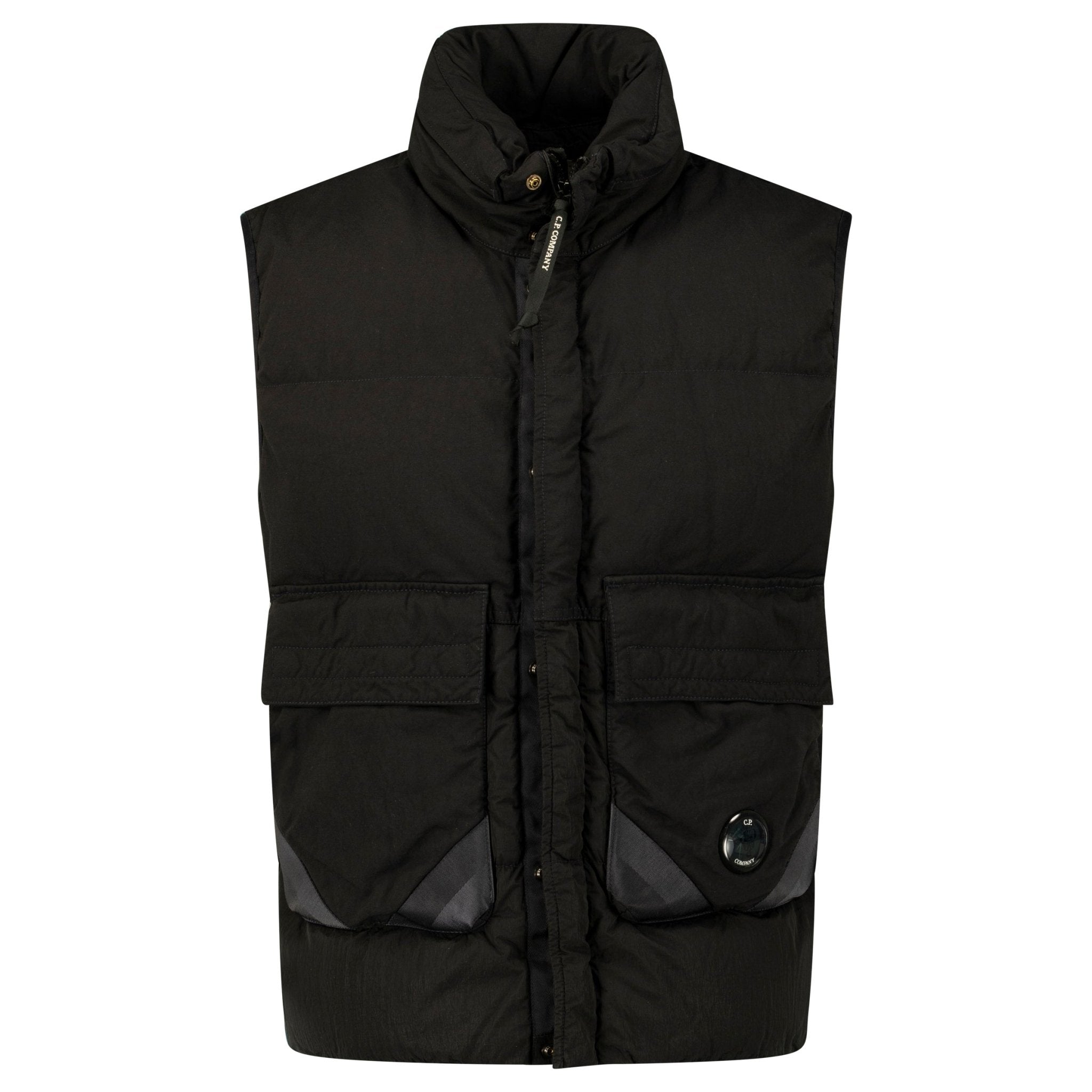 トップス C.P. COMPANY-GARMENT DYED VEST CP Company Lens Garment Dyed ECO-Chrome R Gilet in Black - Outlet
