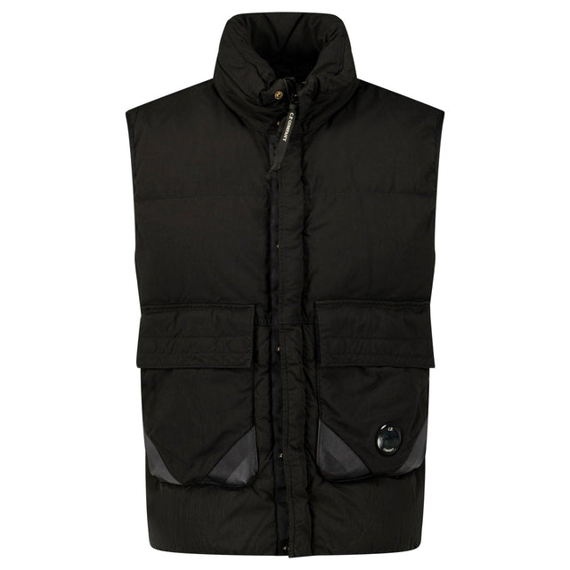 CP Company Lens Garment Dyed ECO - Chrome R Gilet in Black - Boinclo - Outlet Sale Under Retail