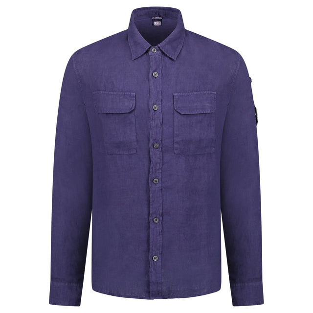 CP Company Lens Pocket Overshirt Linen Navy - Boinclo - Outlet Sale Under Retail