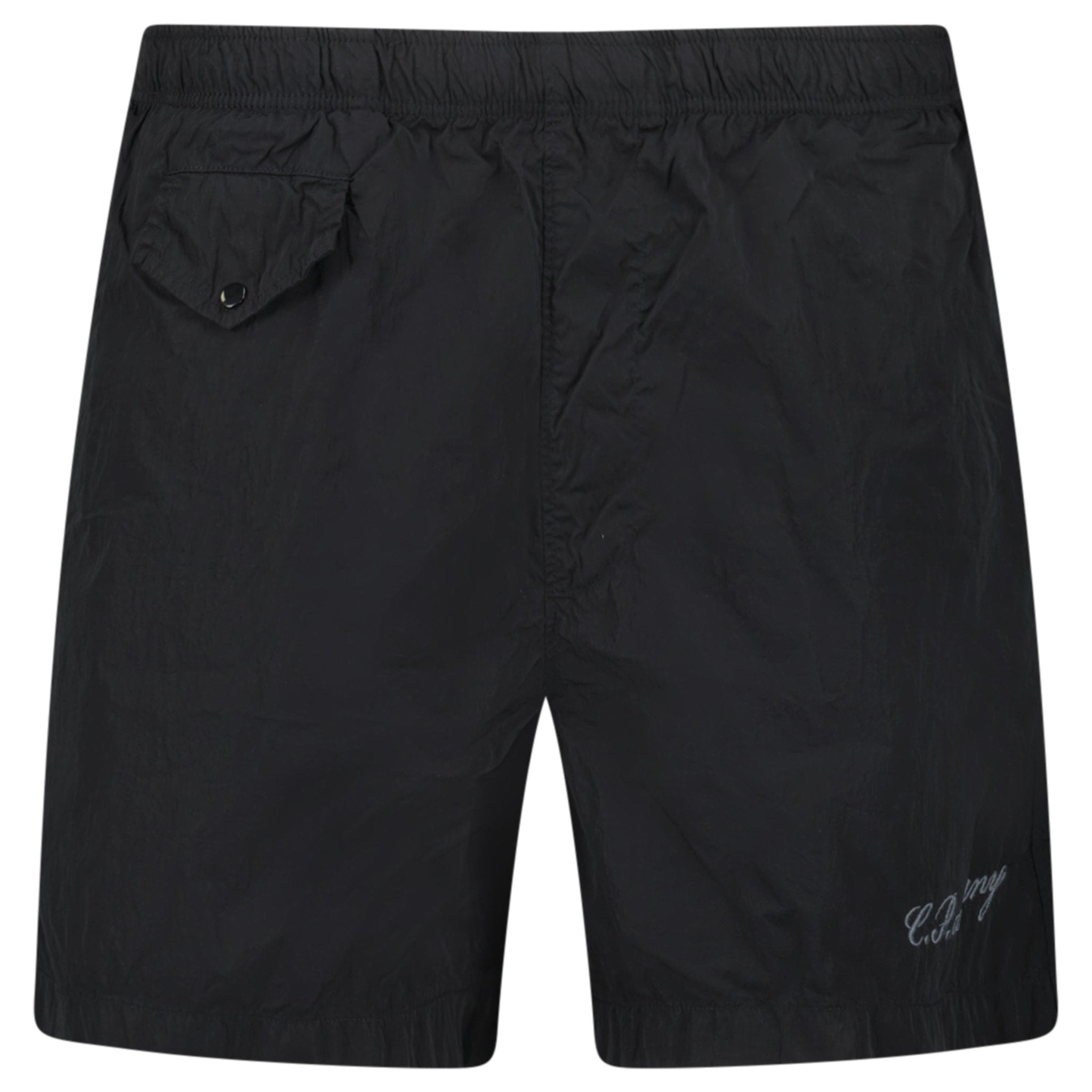 Color variation of CP Company Eco-Chrome R Logo Embroidery Swim Shorts in Black