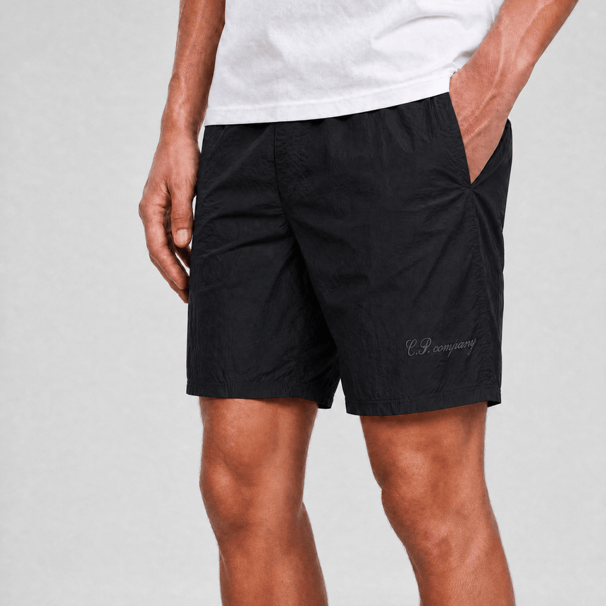 CP Company Eco - Chrome R Logo Embroidery Swim Shorts in Black - Boinclo - Outlet Sale Under Retail