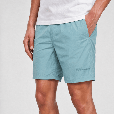CP Company Eco - Chrome R Logo Embroidery Swim Shorts in Silver Blue - Boinclo - Outlet Sale Under Retail