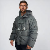 CP Company Eco - Chrome R Mixed Hooded Down Jacket in Dark Shadow - Boinclo - Outlet Sale Under Retail