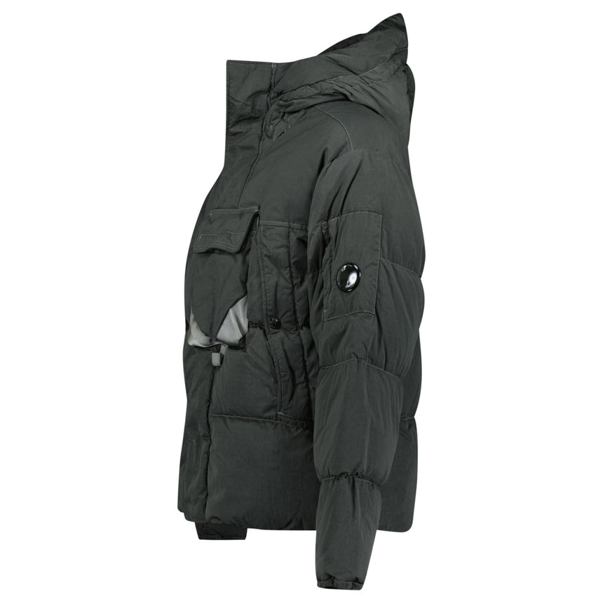 CP Company Eco - Chrome R Mixed Hooded Down Jacket in Dark Shadow - Boinclo - Outlet Sale Under Retail