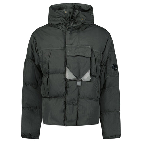 CP Company Eco - Chrome R Mixed Hooded Down Jacket in Dark Shadow - Boinclo - Outlet Sale Under Retail