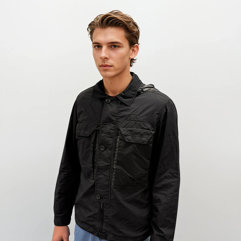 flatt nylon goggle overshirt CP Company Flatt Nylon Black Goggle Over-shirt