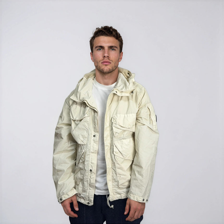 CP Company Flatt Nylon Goggle Jacket in Frozen Dew White - Boinclo - Outlet Sale Under Retail