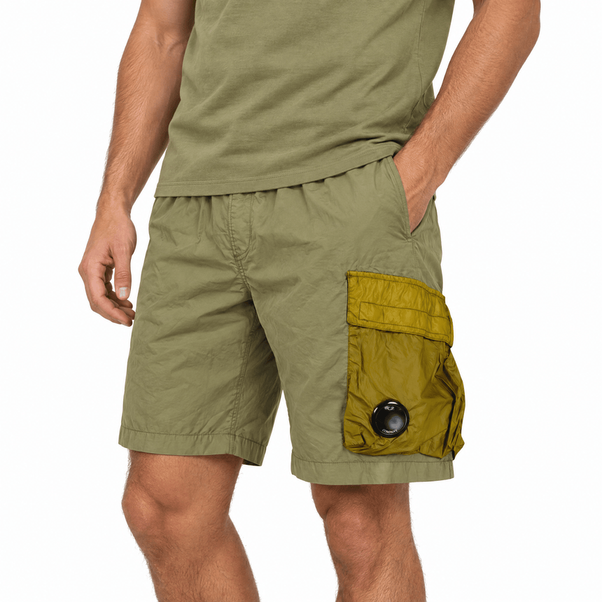 CP Company Flatt Nylon Mixed Lens Cargo Swim Shorts in Dried Herb Green - Boinclo - Outlet Sale Under Retail