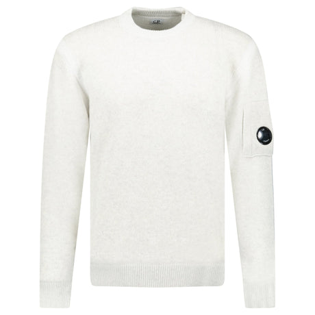 CP Company Fleece Knit Crewneck Vanisé Lens Knit Jumper White Melange - Boinclo - Outlet Sale Under Retail