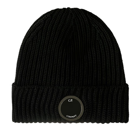 CP Company Lens Extra Fine Merino Wool Beanie Black - Boinclo - Outlet Sale Under Retail