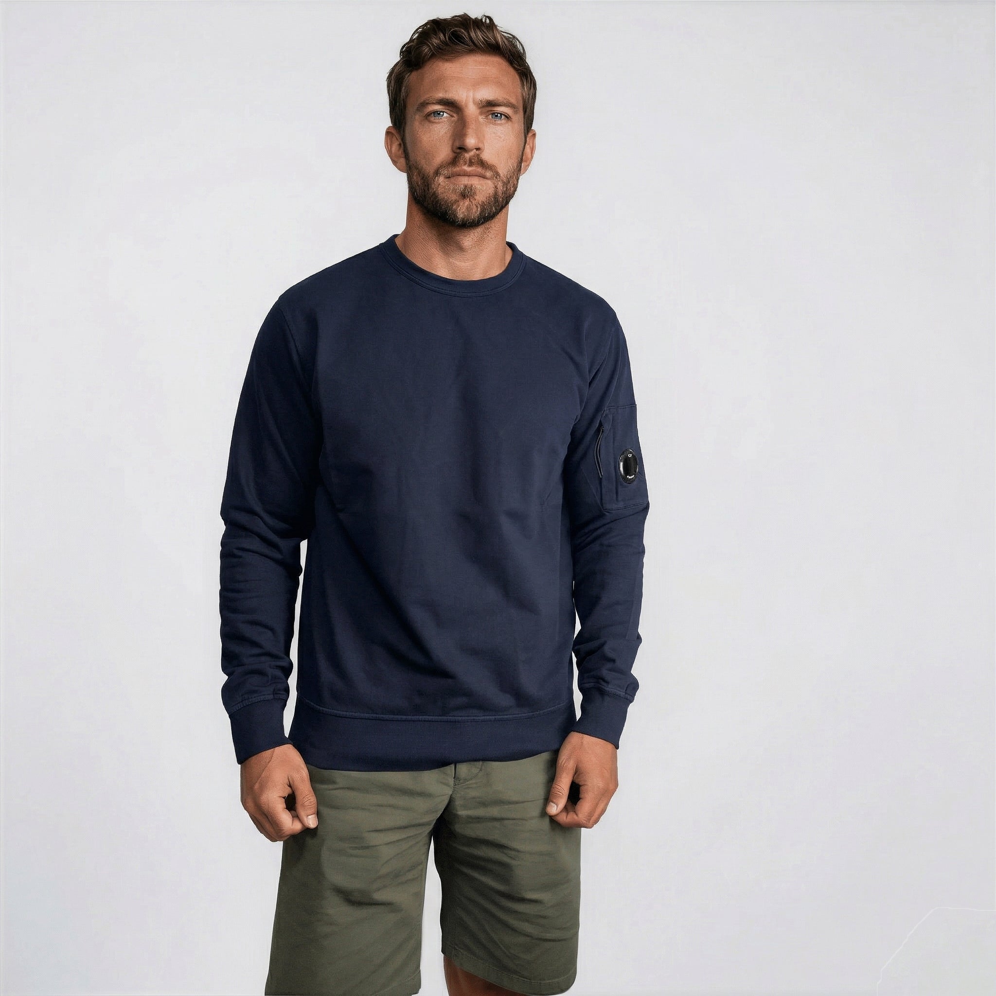 CP Company Lens Light Fleece Crewneck Sweatshirt Navy - Outlet