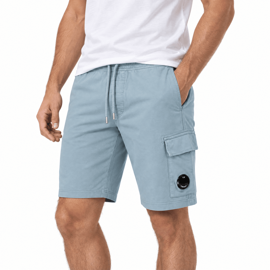 CP Company Light Fleece Cargo Lens Shorts in Silver Blue - Boinclo - Outlet Sale Under Retail