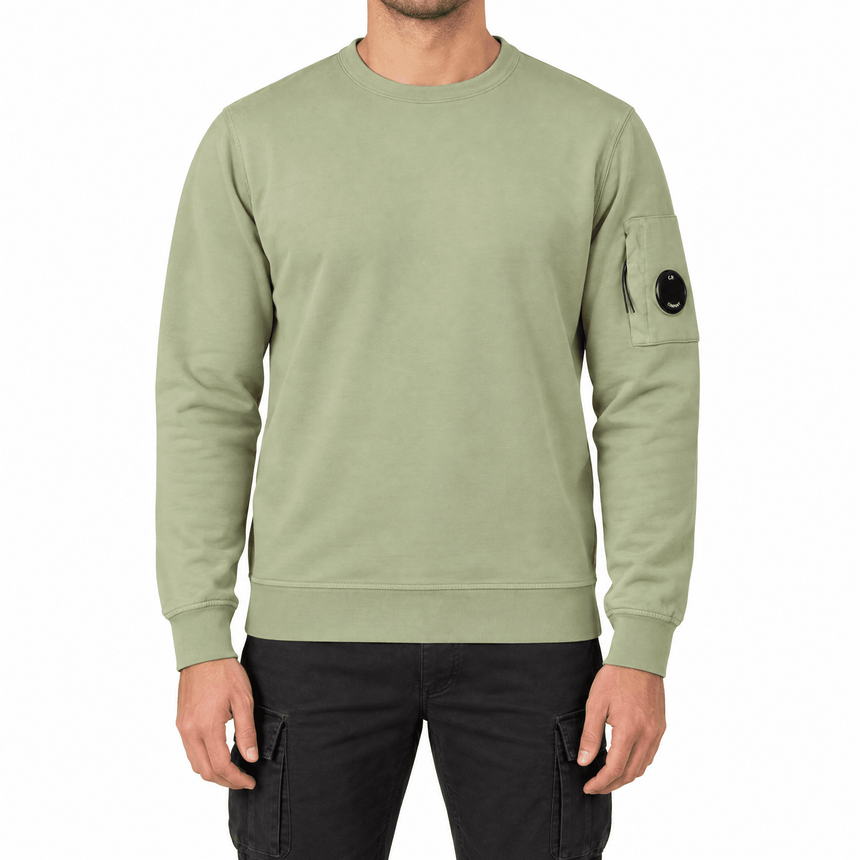 CP Company Light Fleece Crewneck Lens Sweatshirt in Moss Grey - Boinclo - Outlet Sale Under Retail
